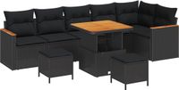 vidaXL Tuinbank Set 9-delig Zwart Polyrattan