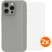 BlueBuilt Back Cover iPhone 16 Pro Max Grijs + Screenprotector Glas Duo Pack