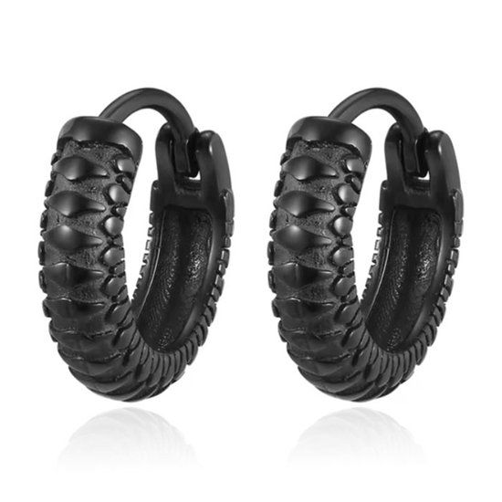 Mendes Oorbellen RVS zwartkleurig – Textuur Hoops