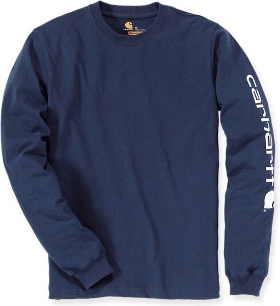 Carhartt EK231 Signature Sleeve Logo Longsleeve T-Shirt - Relaxed Fit - Navy - XXL