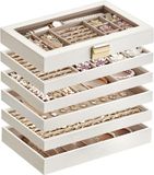 Famanu Sieradendoos 6 lagen stapelbaar met glazen deksel 17x28x25 cm – blanc