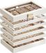Famanu Sieradendoos 6 lagen stapelbaar met glazen deksel 17x28x25 cm – blanc