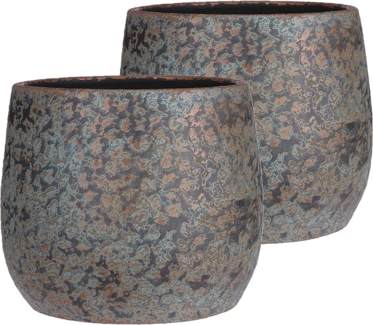 Mica Decorations Set van 3x koperkleurige melee aardewerk bloempot 31 x 38 cm - woonaccessoires