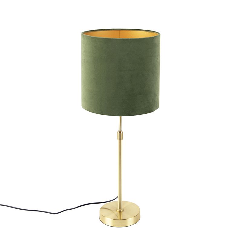 QAZQA Gouden tafellamp met velours kap groen met goud 25 cm- Parte