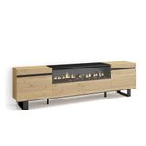 Skraut Home TV-kast, tv-meubel, opslag, 200 x 57 x 35 cm, voor tv's tot 203 cm (80 inch), elektrische open haard, industrieel design, moderne stijl, eiken en zwart