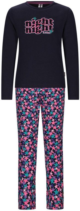 B.Nosy Meisjes Pyjamaset YNOOS-5905 - Navy - Gebloemd - Lange mouw - Katoenmix - Maat 146/152