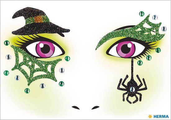 Merkloos Heksen gezicht stickers - luminescent - Halloween - volwassenen en kinderen
