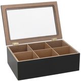 Gerimport Theedoos - zwart - 6-vaks - hout - 16 x 24 x 8 cm - met deksel