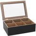 Gerimport Theedoos - zwart - 6-vaks - hout - 16 x 24 x 8 cm - met deksel