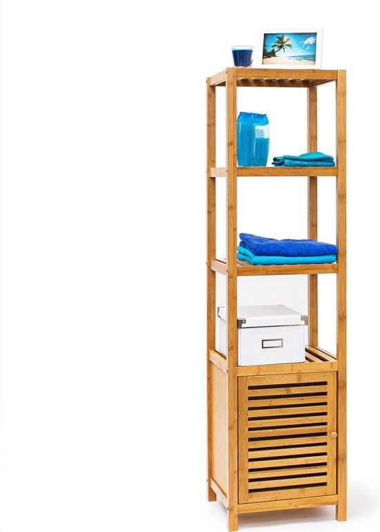 Relaxdays Badkamerrek Bamboe met Deur - 5 Etages - Naturel