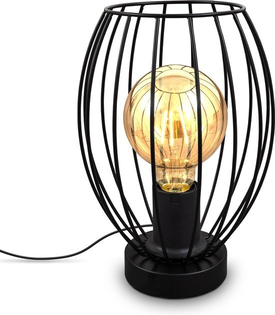 B.K.Licht - Industriële Tafellamp - zwart - retro design - metalen bedlamp - voor binnen - slaapkamer lamp met E27 fitting - excl. lichtbron