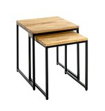 HAKU Bijzettafels set van 2 massief hout eiken zwart metalen onderstel sofatafel hout salontafel - Maat: B 33/38 cm x H 41/46 cm x D 33/38 cm, Stijl: Modern
