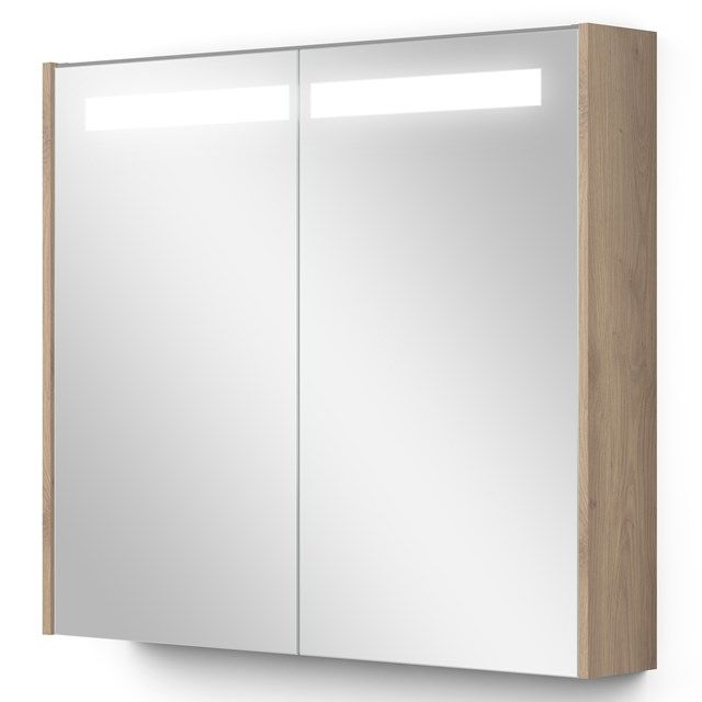 Maxaro Spiegelkast Met Verlichting Modulo 80x70cm Lichtbruin Eiken