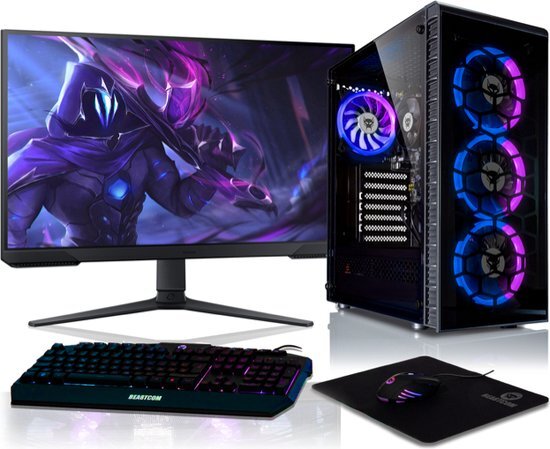 BEASTCOM Q3 | Essential Gaming PC | Complete set | AMD Ryzen 5 4X4.20 GHz 8 Threads | 4K Vega 11 Core Graphics | 16GB RAM | 512GB SSD | Monitor LED 24" + Toetsenbord + muis + muismat | WiFi | Windows 11 Pro