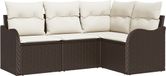 vidaXL Tuinbank - Set - Bruin - Polyrattan - 4 zitplekken