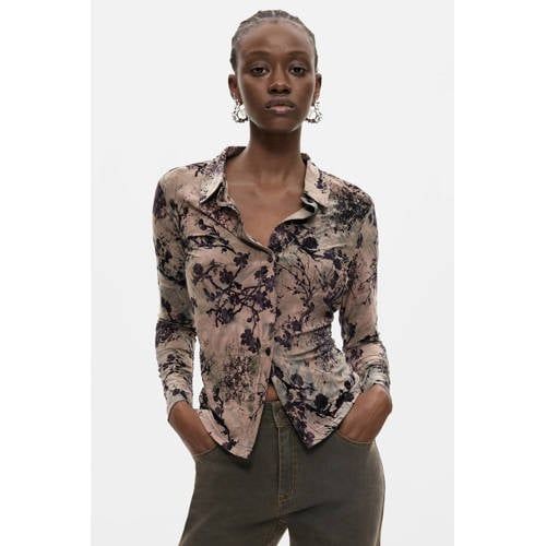 Desigual blouse met print - grijsbruin