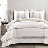 Lush Decor Boerderij Stripe 3 Stuk Quilt Set, Grijs, Volledig/Koningin