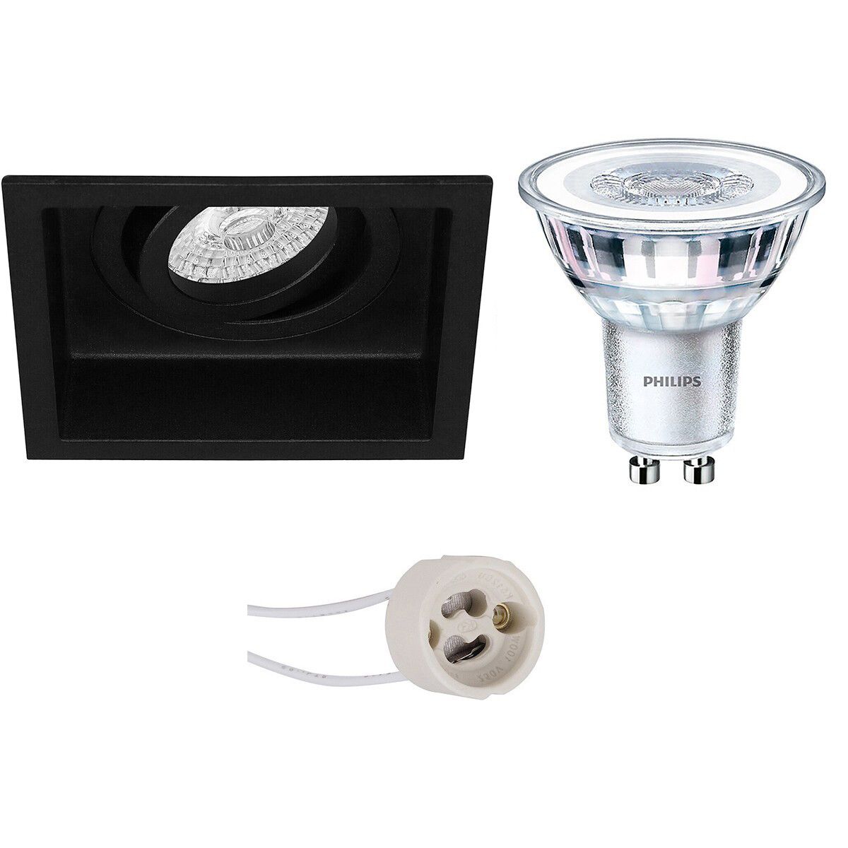 BES LED LED Spot Set - Pragmi Domy Pro - GU10 - Vierkant - Mat Zwart - Kantelbaar - Philips CorePro 840 3.5W - 4000K