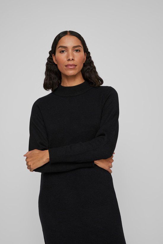 VILA VIRIL CREW NECK L/S MIDI DRESS - NOOS Dames Jurk - XXL - Zwart