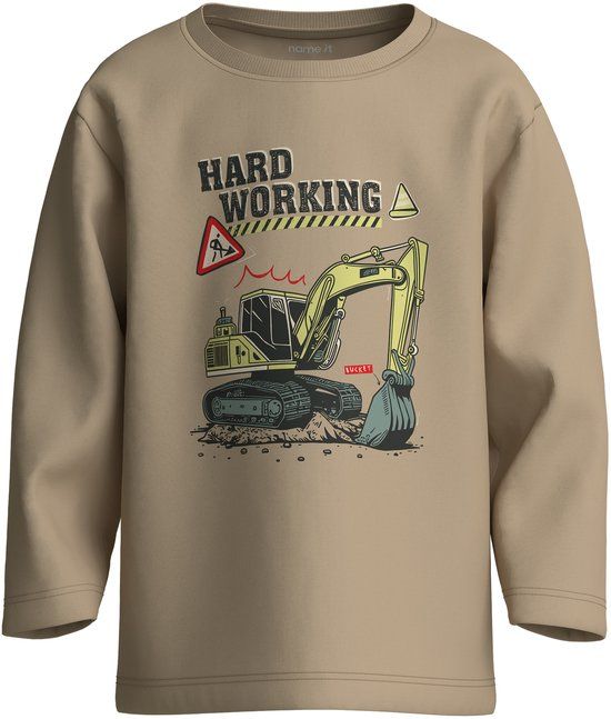 NAME IT Jongens Lange Mouwen T-shirt Katoen Ronde Hals Beige Maat 98