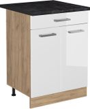 Vicco Keukenonderkast R-Line, Wit Hoogglans/Goudkleurig Eiken, 60 cm met lade antraciet werkblad