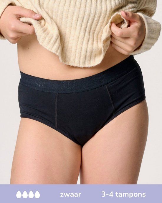 Moodies Undies Moodies menstruatie ondergoed tiener - Bamboe Hipster - zwaar kruisje - maat 152-158 (XS) - zwart