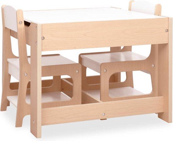 VidaXL Kindertafel met 2 stoelen MDF Bruin Rond