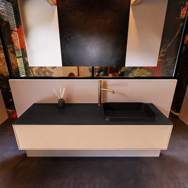 Mondiaz ERIN 150cm badmeubelset onderkast Rosee met 1 lade + Wastafel RIDGE rechts Urban ERIN11241