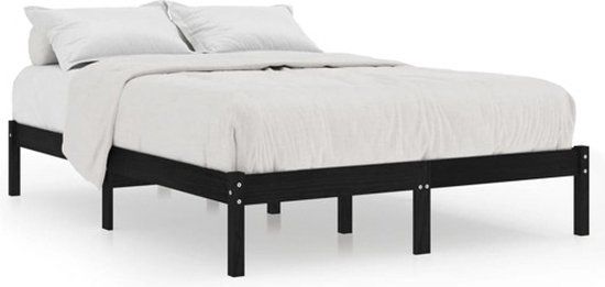 vidaXL Bedframe massief hout zwart 135x190 cm
