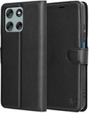 Techsuit Motorola Moto G56 Étui portefeuille à rabat en cuir - Noir