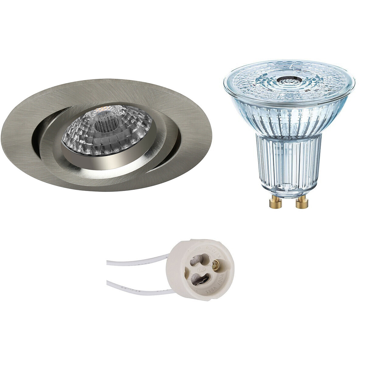 Osram - LED Spot Set - Parathom PAR16 940 36D - Pragmi Aerony Pro - GU10 Fitting - Dimbaar - Inbouw Rond - Mat Nikkel - 5.5W - Natuurlijk Wit 4000K - Kantelbaar - Ã˜82mm