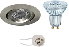 Osram - LED Spot Set - Parathom PAR16 940 36D - Pragmi Aerony Pro - GU10 Fitting - Dimbaar - Inbouw Rond - Mat Nikkel - 5.5W - Natuurlijk Wit 4000K - Kantelbaar - Ã˜82mm