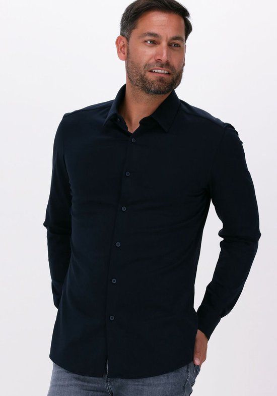 BOSS Hank-s slim fit overhemd - tricot - blauw - Maat 38