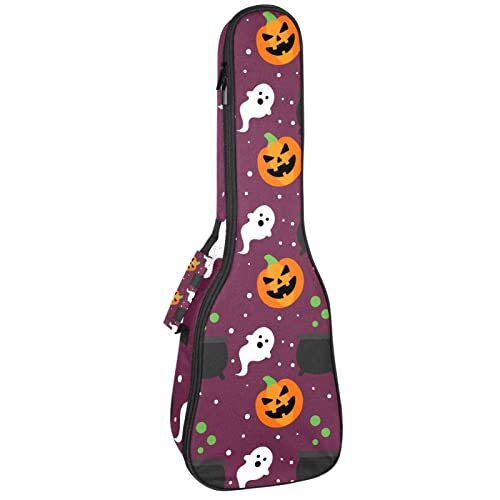 Mersov Concert Ukelele Rugzak, Heavy Duty Ukelele Case Bag met Opslag, Sopraan Concert Tenor Ukelele 10MM Gewatteerde Tas Pompoen Licht & Ghost Halloween