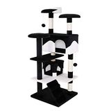 lionto Kattenkrabpaal 130 cm groot, met trap, grot & speelballen, zwart/wit
