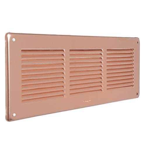 GRA30R ventilatierooster van koper, afgeschuind, met insectenwerend net, 340 x 140 mm