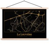 Merkloos / Sans marque TextilePosters B.V. Posterhanger incl. Poster 90x60 cm - Schoolplaat - Kaart - La Louvière - Zwart - Goud - Textielposter - Blanke latten