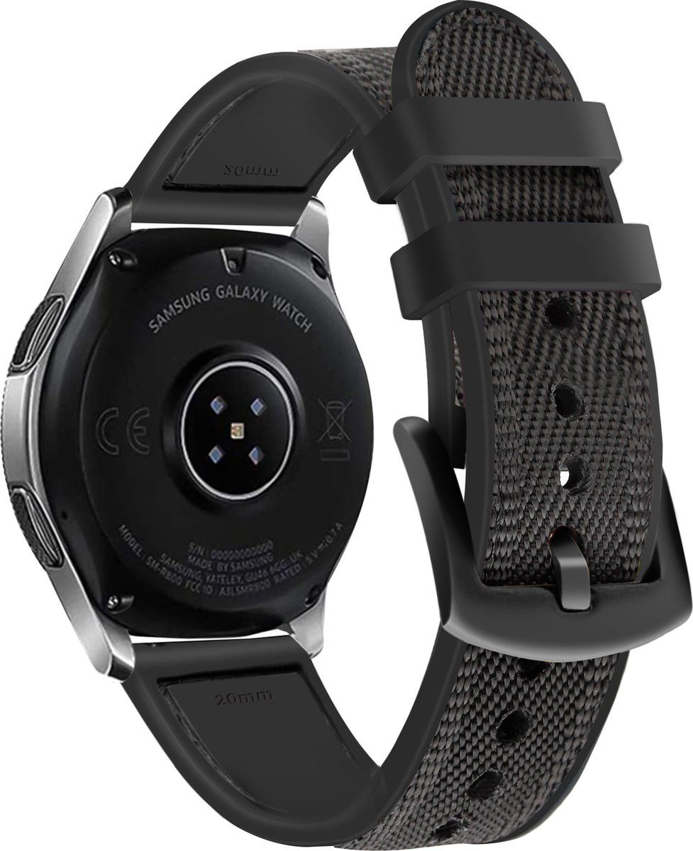 Strap-it smartwatch bandje 22mm - Hybrid nylon siliconen bandje zwart - geschikt voor Samsung Galaxy Watch, Gear S3, Galaxy Watch 3, Amazfit GTR