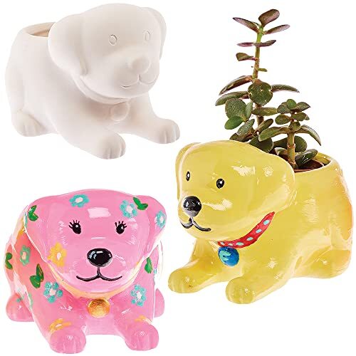 Baker Ross FX694 Labrador Hond Keramische Bloempotten - Doos van 2, verf-het-zelf Plantenpot