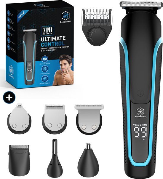 Beeperfect® 6-in-1 Baardtrimmer Mannen - Trimmer Baard en Lichaam - Bodygroomer - Neus en Oortrimmer - Waterdicht - Incl. 6 Opzetstukken
