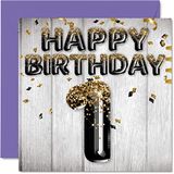 1e Stuff4 1e verjaardagskaart voor jongens - zwarte en gouden glitterballonnen - gelukkige verjaardagskaarten voor 1 jaar oude jongen zoon broer kleinzoon neef, 145 mm x 145 mm One First Bday wenskaarten cadeau