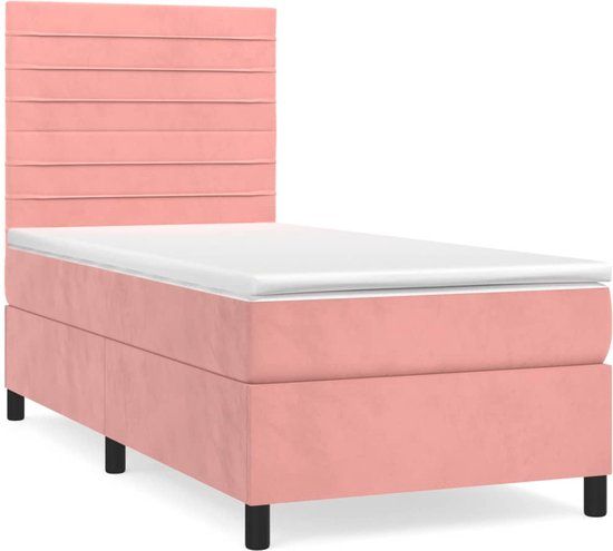 vidaXL Boxspring met matras fluweel roze 80x200 cm