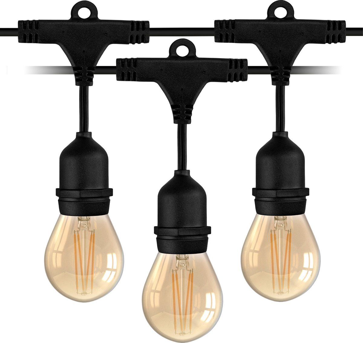 LEDVION 18m LED Prikkabel - IP65 Lichtsnoer Buiten - Incl. 18 Gold Filament LED Lampen - Zwart
