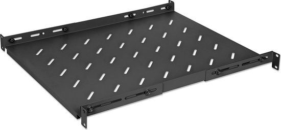 Intellinet 19 inch Rack Shelf – 1U vaste plank – verstelbare rails 550‑750 mm – max. 20 kg – zwart