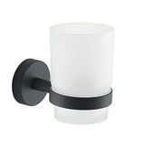 Gedy G-Osaka Tandenborstelhouder, zwart, romall, roestvrij staal, gesatineerd glas, 9,6 x 6,8 x 10,7 cm, R&E-design
