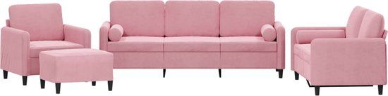 vidaXL 4-delige Loungeset met kussens fluweel roze