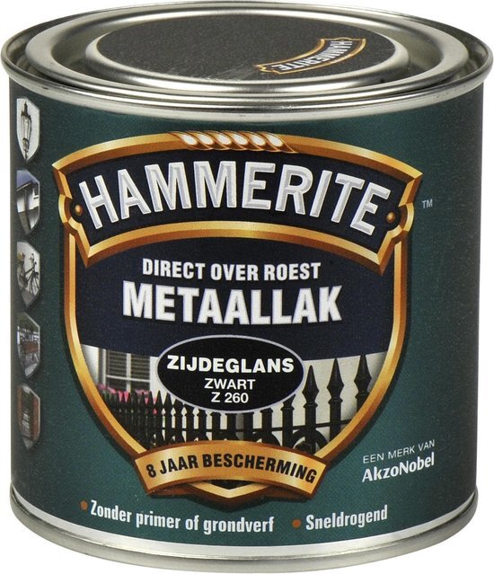 Hammerite direct over roest metaallak zijdeglans zwart - 250 ml