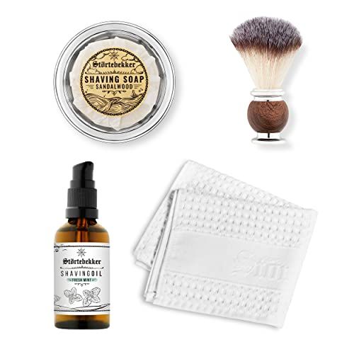 Störtebekker Shaving Accessories Störtebekker® scheerverzorgingsset standaard - inclusief scheerkwast, scheerzeep, scheerschaal, scheerolie en scheerdoek - cadeau-idee