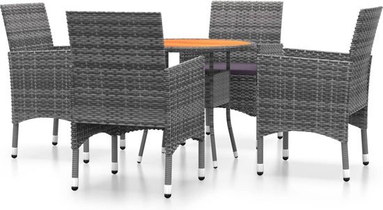 vidaXL 5-delige Tuinset poly rattan grijs