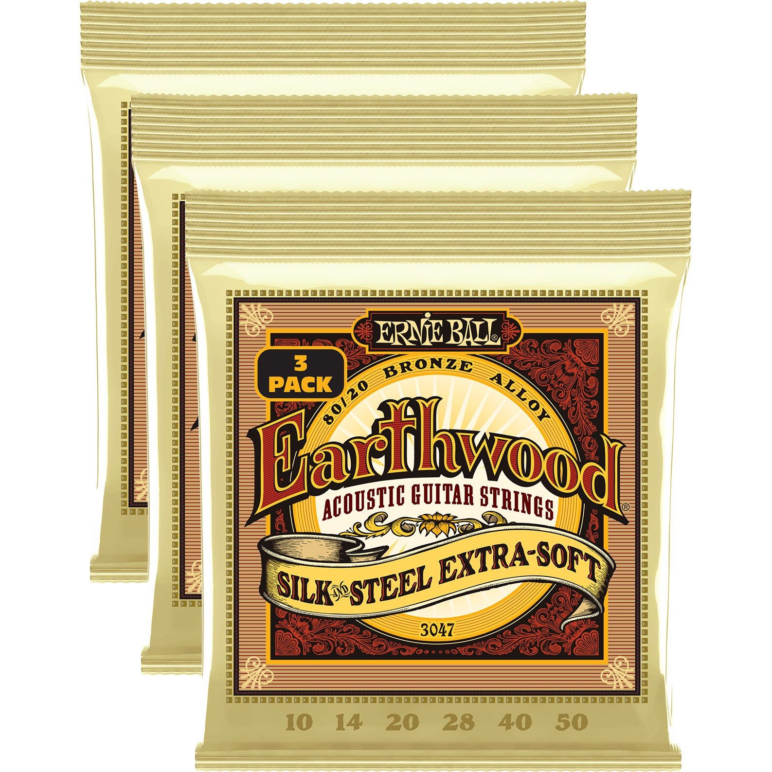 Ernie Ball 3047 Earthwood Silk & Steel Extra Soft 10-50 snaren voor westerngitaar (3 sets)